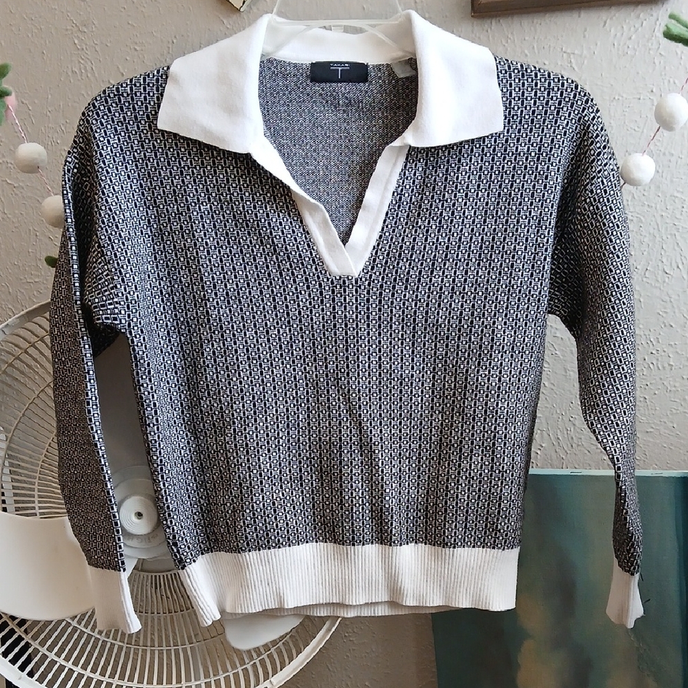 Tahari Black and White V-Neck Sweater